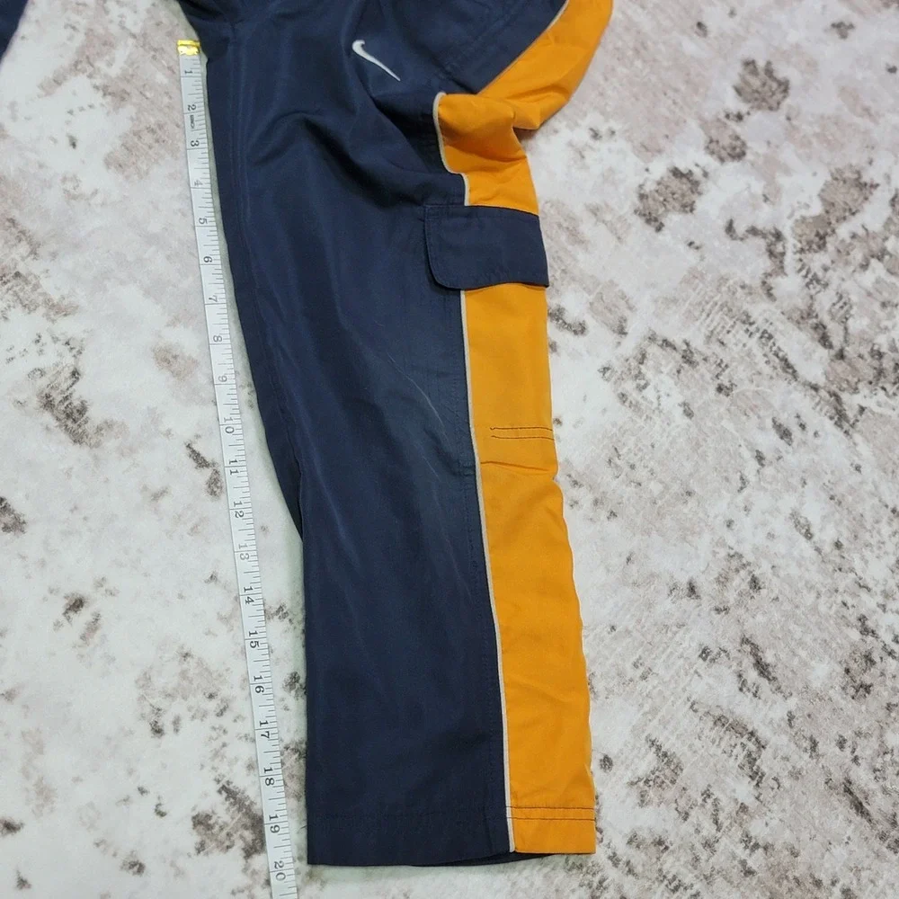 Nike Youth 7 Track Pants Navy Yellow Mesh Lined Windbreaker Athletic Cargo Y2K